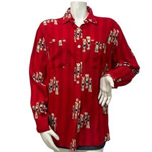 Chico's Designs Red Black Rayon Japanese Women Print Size 2